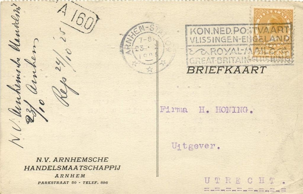 NV Arnhemsche Handelsmaatschappij, Arnhem - 10.1925 - briefk, Ophalen of Verzenden, Briefkaart