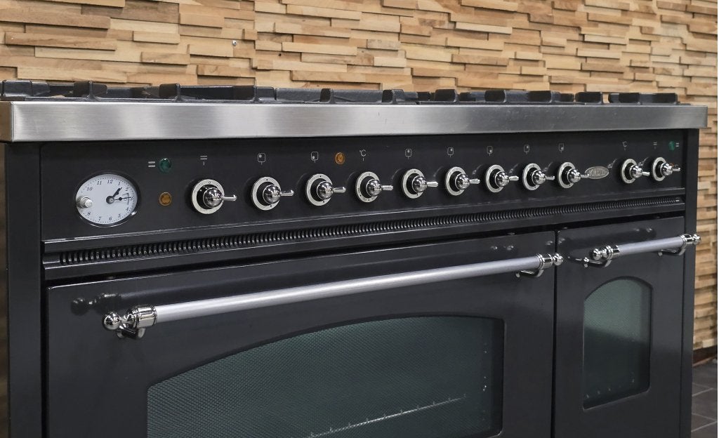 Luxe Boretti Fornuis 120cm antraciet + rvs 7 pits 2 ovens, Witgoed en Apparatuur, Niet ingevuld, 60 cm of meer, Niet ingevuld