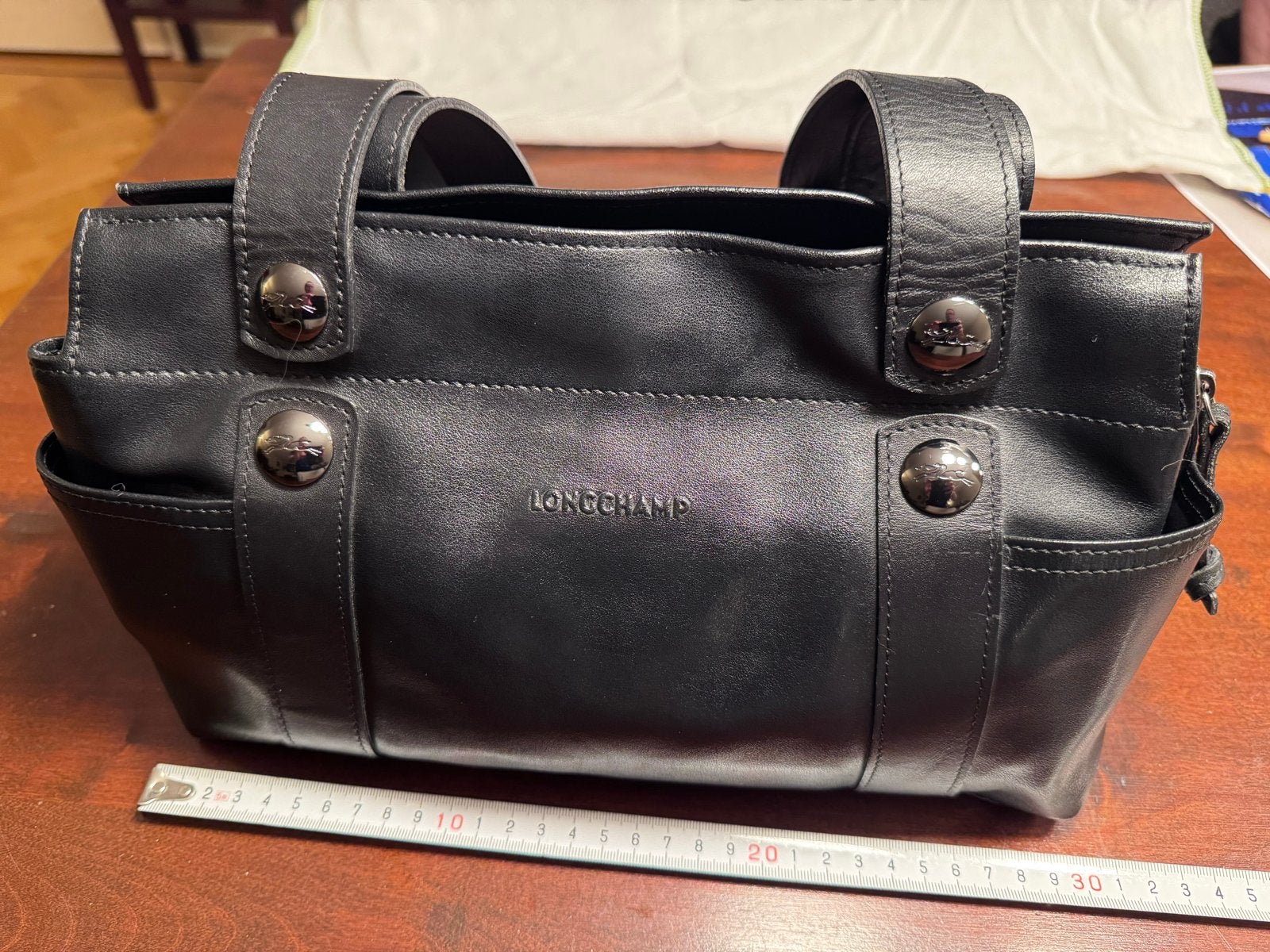 Stijlvolle Longchamp Leren Handtas Zwart met Rits, Sieraden, Tassen en Uiterlijk, Ophalen of Verzenden, Zo goed als nieuw, Zwart