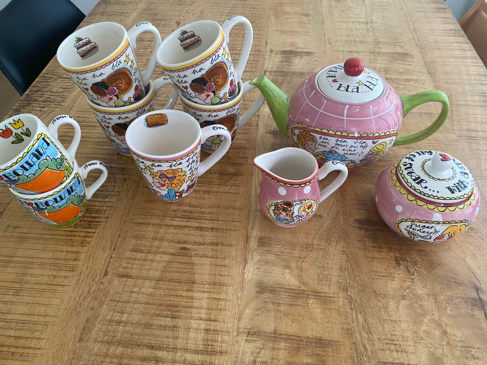 Blond Amsterdam Theepot, Suikerpot, Melkkannetje, kopjes, Ophalen, Keramiek, Zo goed als nieuw, Theepot