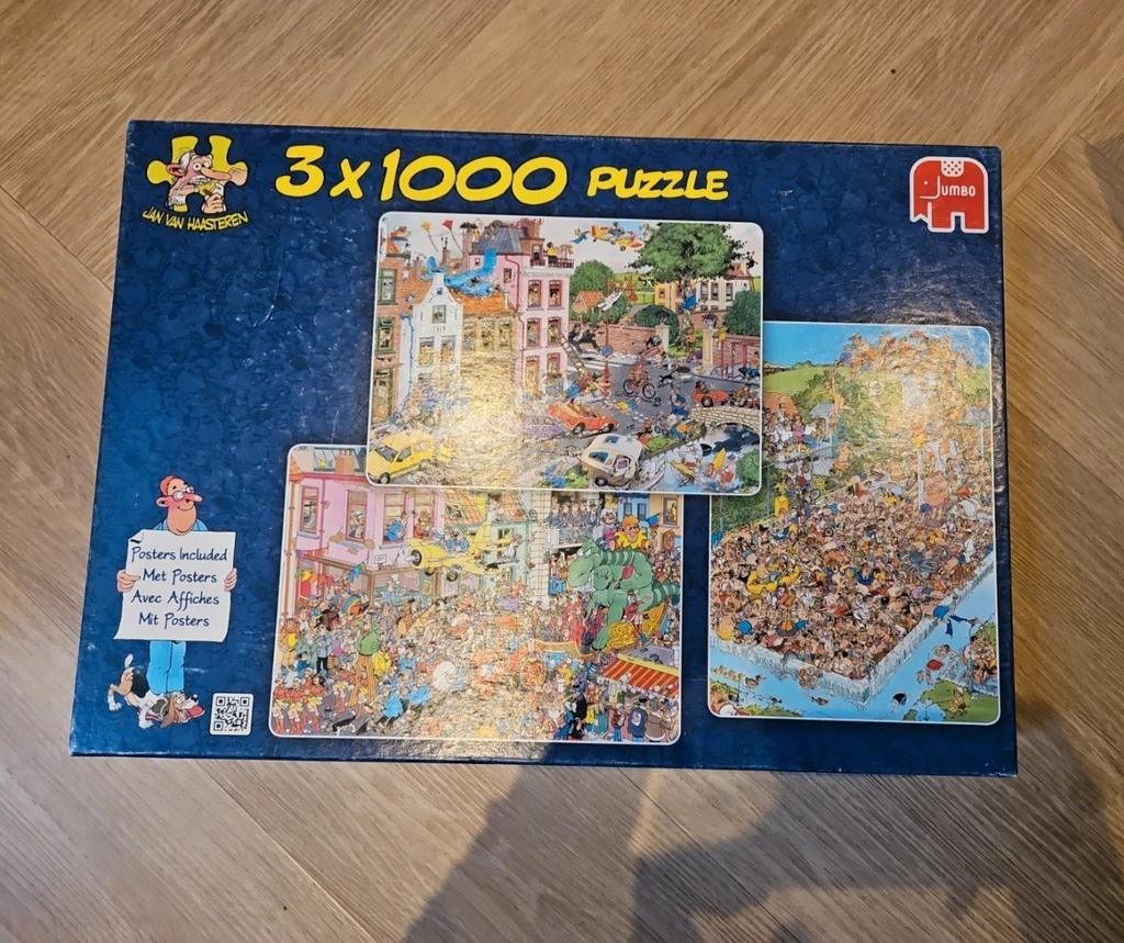Jan van Haasteren puzzel 3x 1000 stukjes, Ophalen of Verzenden, 500 t/m 1500 stukjes, Zo goed als nieuw, Legpuzzel