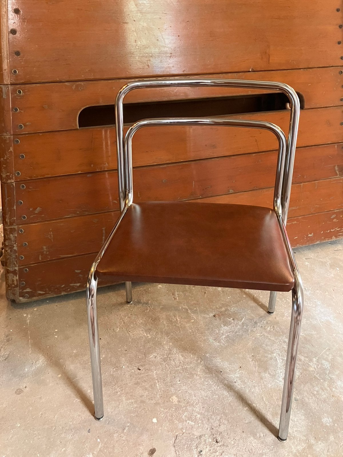 Originele Meurop stoel | Chroom & bruine bekleding, Ophalen, Zo goed als nieuw, Bruin, Eén