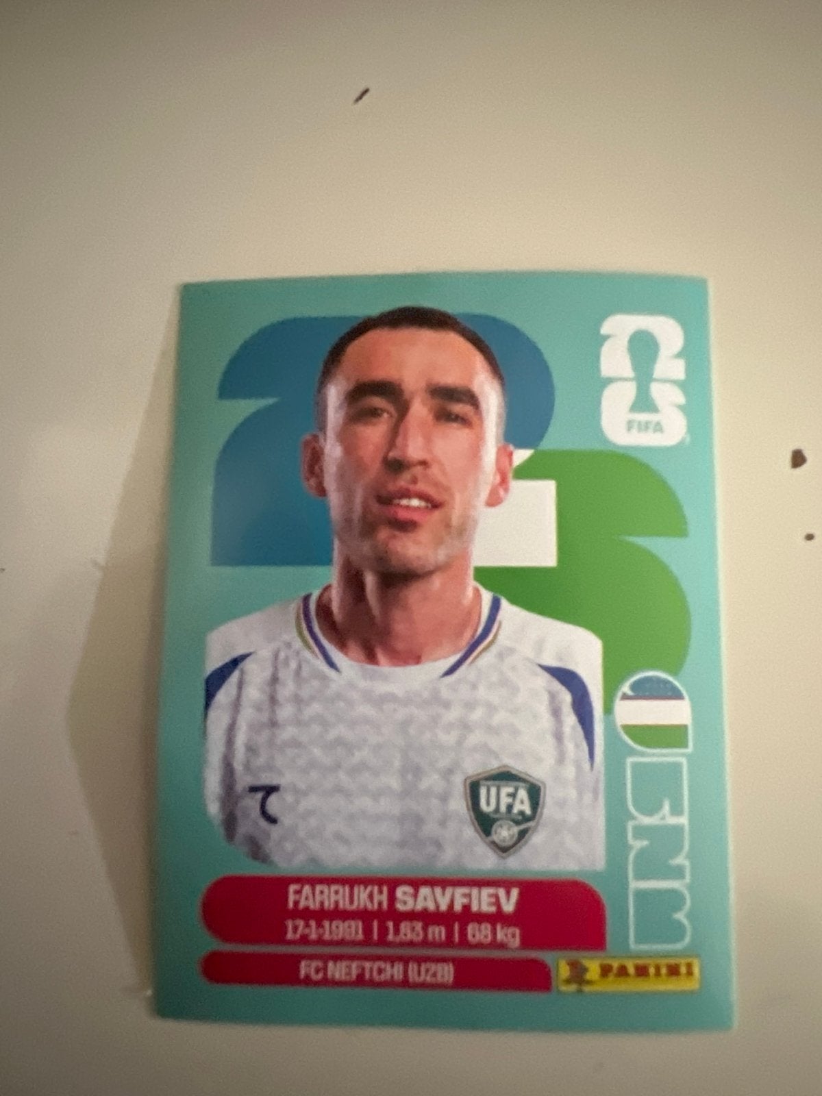 Farrukh Savfiev FC Neftchi (UZB) wk 2026  Panini kaart, Verzenden, Zo goed als nieuw, Overige sporten, Spelerskaart