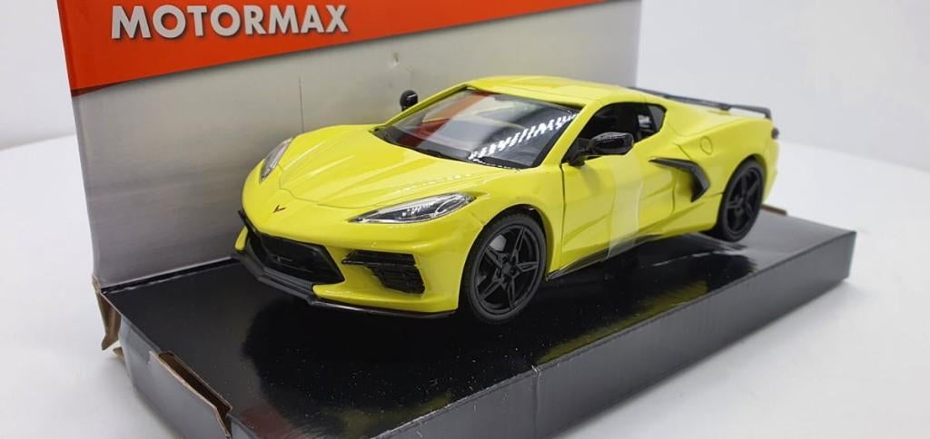 Chevrolet Corvette C8 Stingray 2020 Geel 1:24, Hobby en Vrije tijd, Modelauto's | 1:24, Ophalen of Verzenden, Nieuw, Auto, Motormax