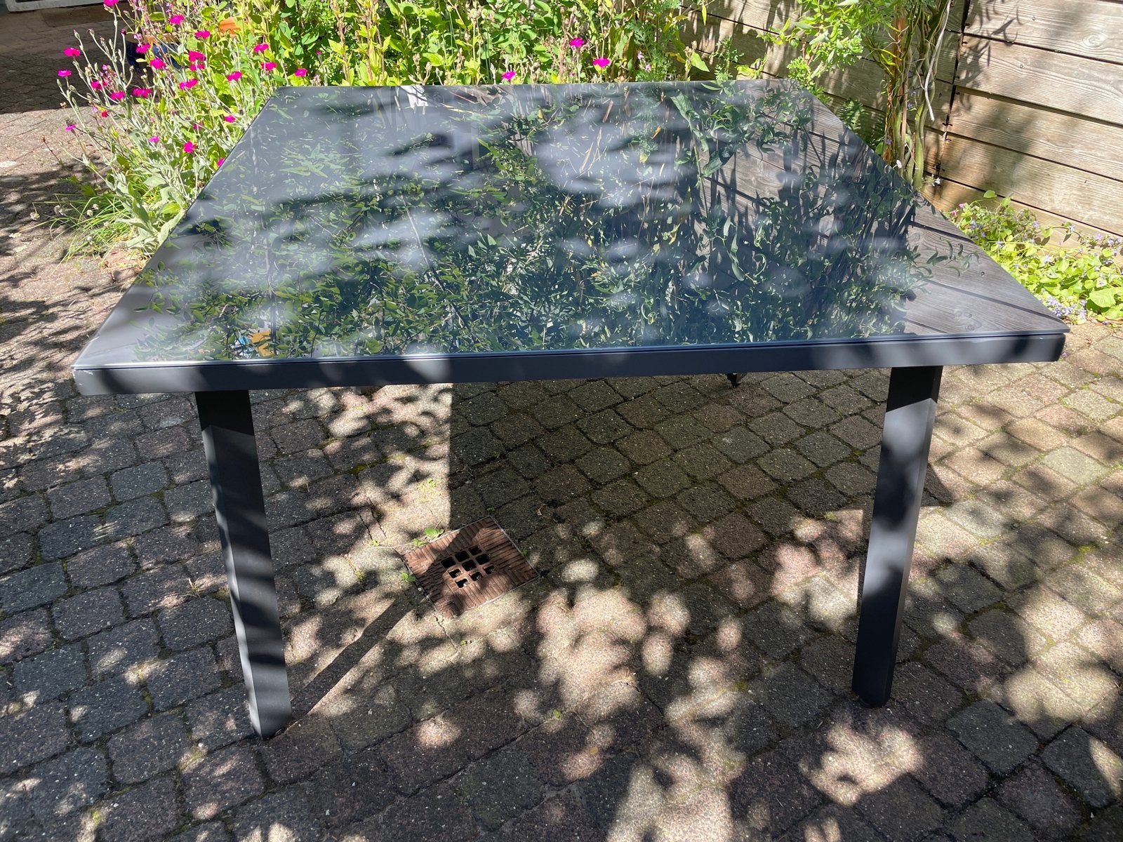Garden Impressions tuintafel eettafel met glazen blad, Ophalen, Gebruikt, Vierkant, Metaal