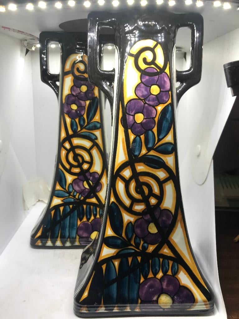 2 plateel jugendstil art nouveau art deco vazen, Ophalen of Verzenden