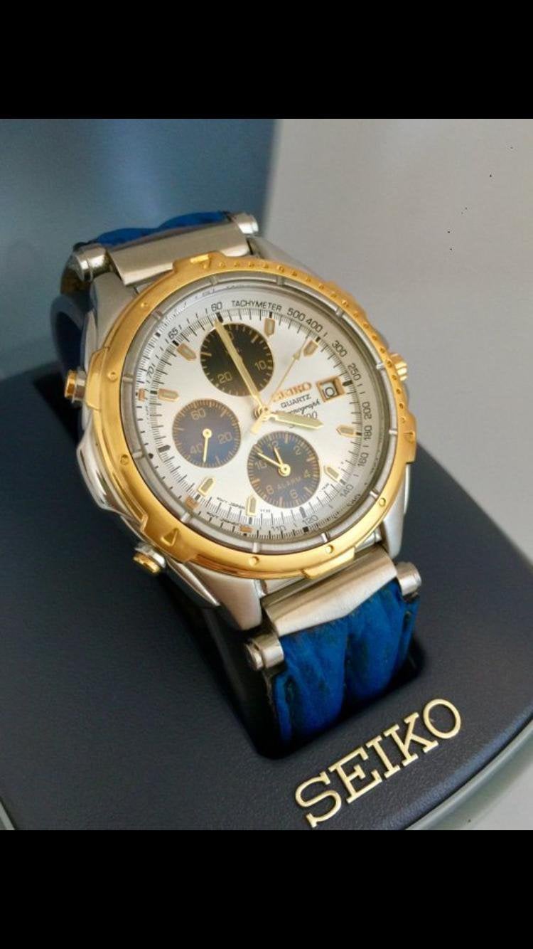 Nieuwstaat verkerende Seiko SQ 100 Chronograaf Horloge, Ophalen, Zo goed als nieuw, Blauw, Jongen of Meisje