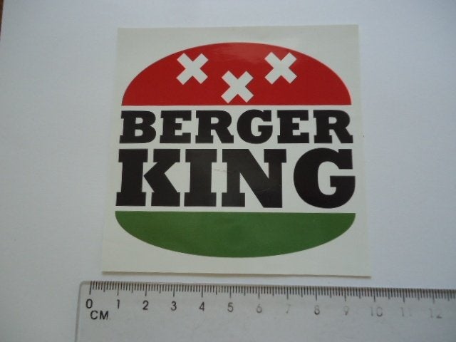 sticker oud Berger king hamburger logo retro cult, Verzenden, Zo goed als nieuw, Bedrijf of Vereniging