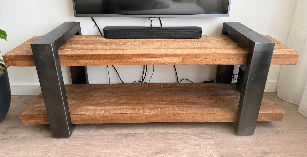 Industrieel tv-meubel, Huis en Inrichting, Kasten | Televisiemeubels, Ophalen, Overige materialen, 100 tot 150 cm, Zo goed als nieuw