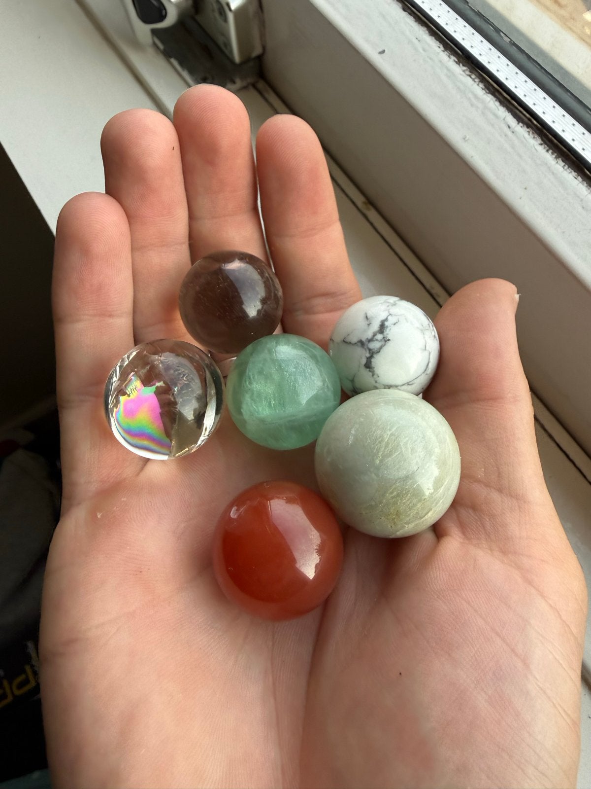 Set van 6 diverse kristallen bollen, Ophalen of Verzenden, Zo goed als nieuw
