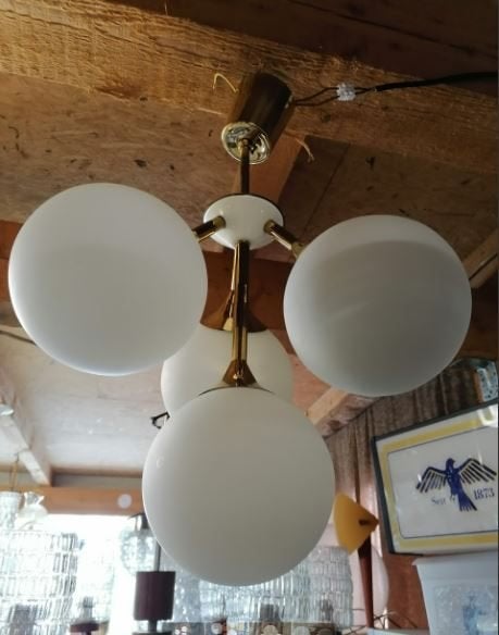 vintage sputnik hanglamp Kaiser mid-century, Ophalen, Zo goed als nieuw, Glas, Mid-century