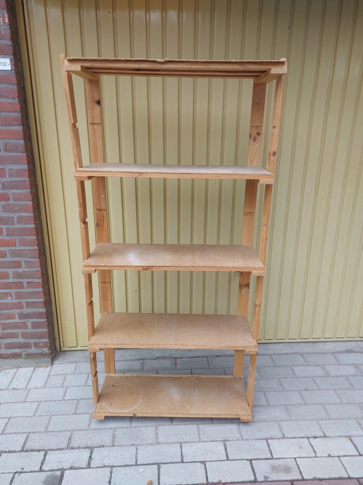 2 Houten Rekken met 5 Planken - 170x83x31 cm, Ophalen, Gebruikt