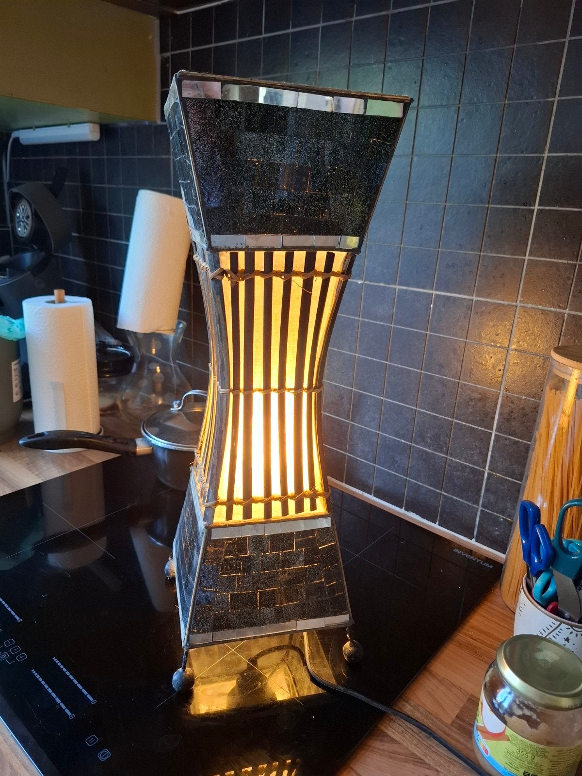 Unieke mozaïek tafellamp - sfeervolle verlichting, Gebruikt, Zwart, Overige fittingen, Glas