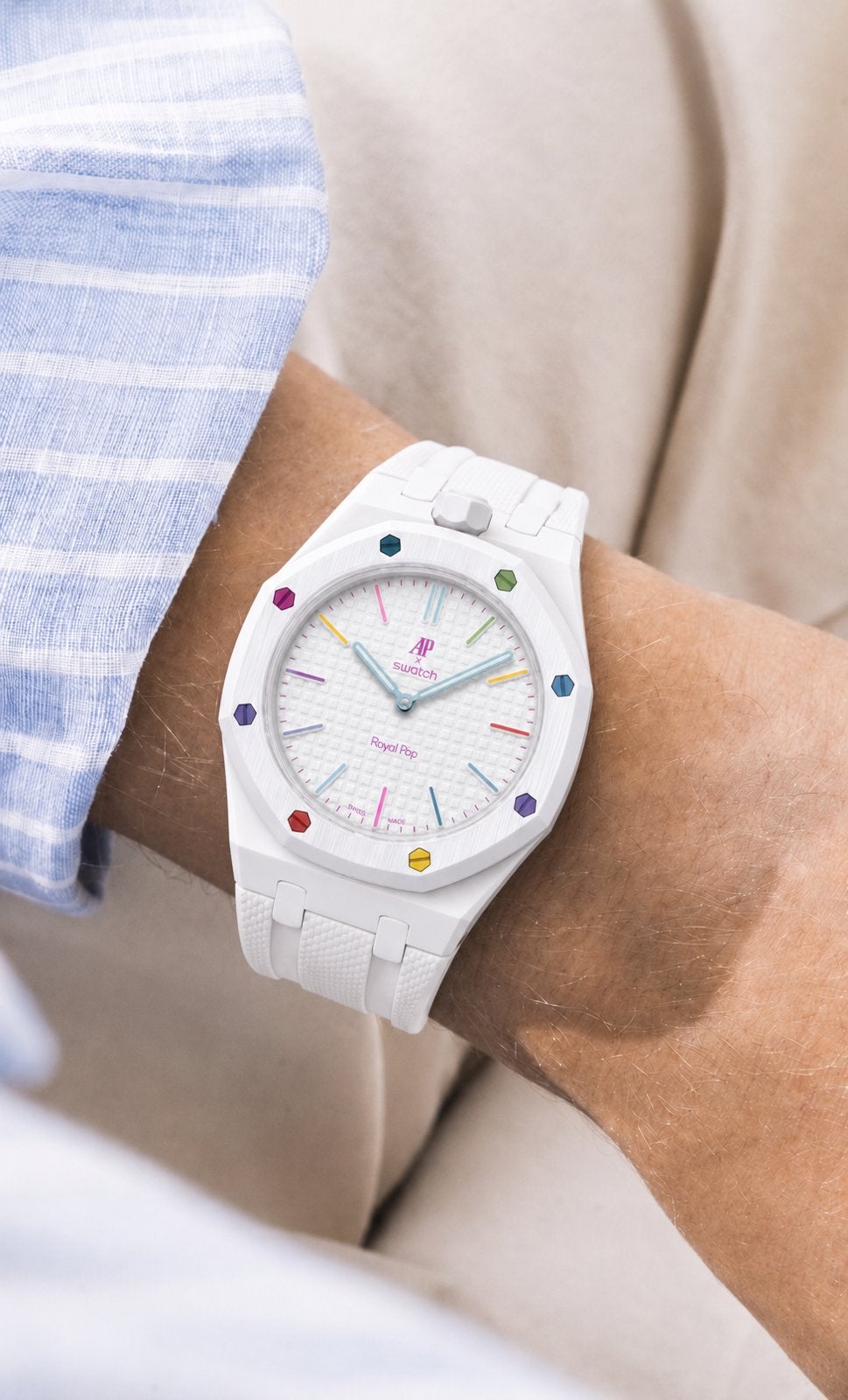 AP X Swatch Horlogebandje Wit, Kunststof, --, Polshorloge, Nieuw