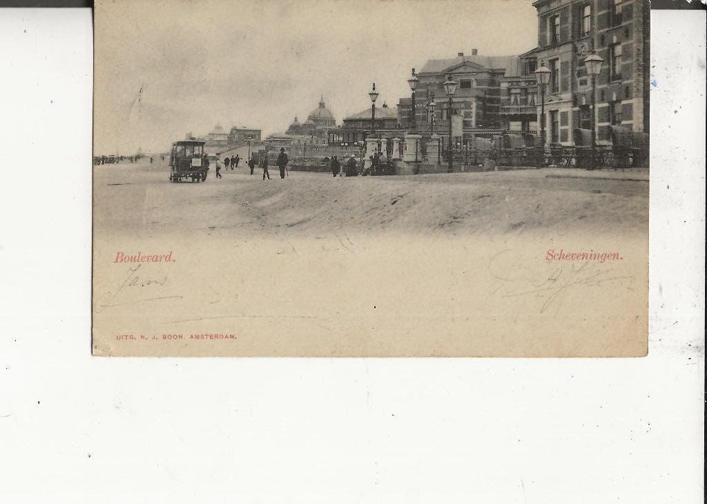 Scheveningen Boulevard en Zeekant met paardentram 4-7-1902, Ophalen of Verzenden, Voor 1920, Gelopen, Zuid-Holland