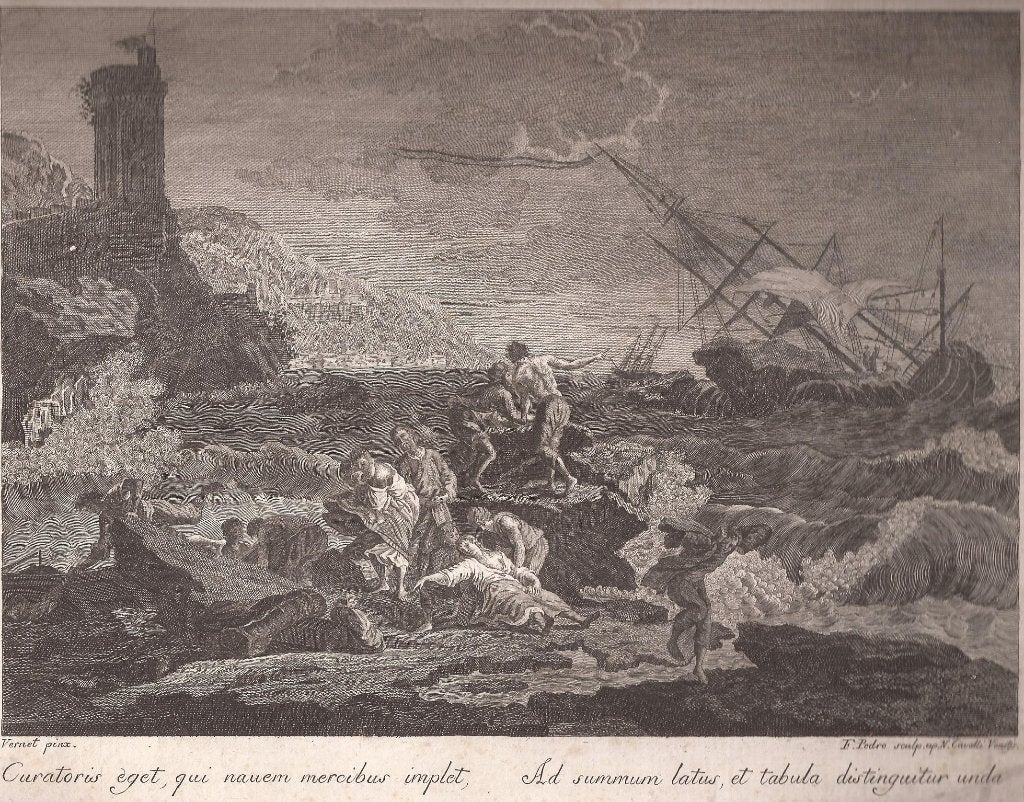 Vernet,C.J.- Scheepswrak en schipbreukelingen aan de kust, Antiek en Kunst, 26 cm, 19 cm, Ophalen of Verzenden, 1700 - 1799