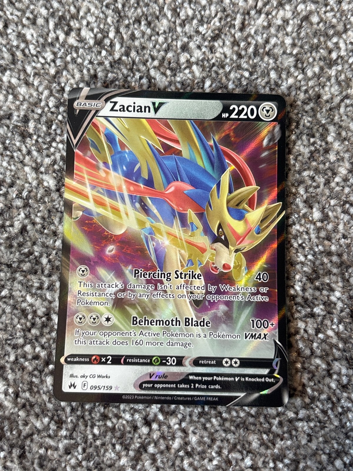 Zacian V Pokémonkaart - Zeldzaam en Krachtig!, Ophalen of Verzenden, Zo goed als nieuw, Losse kaart