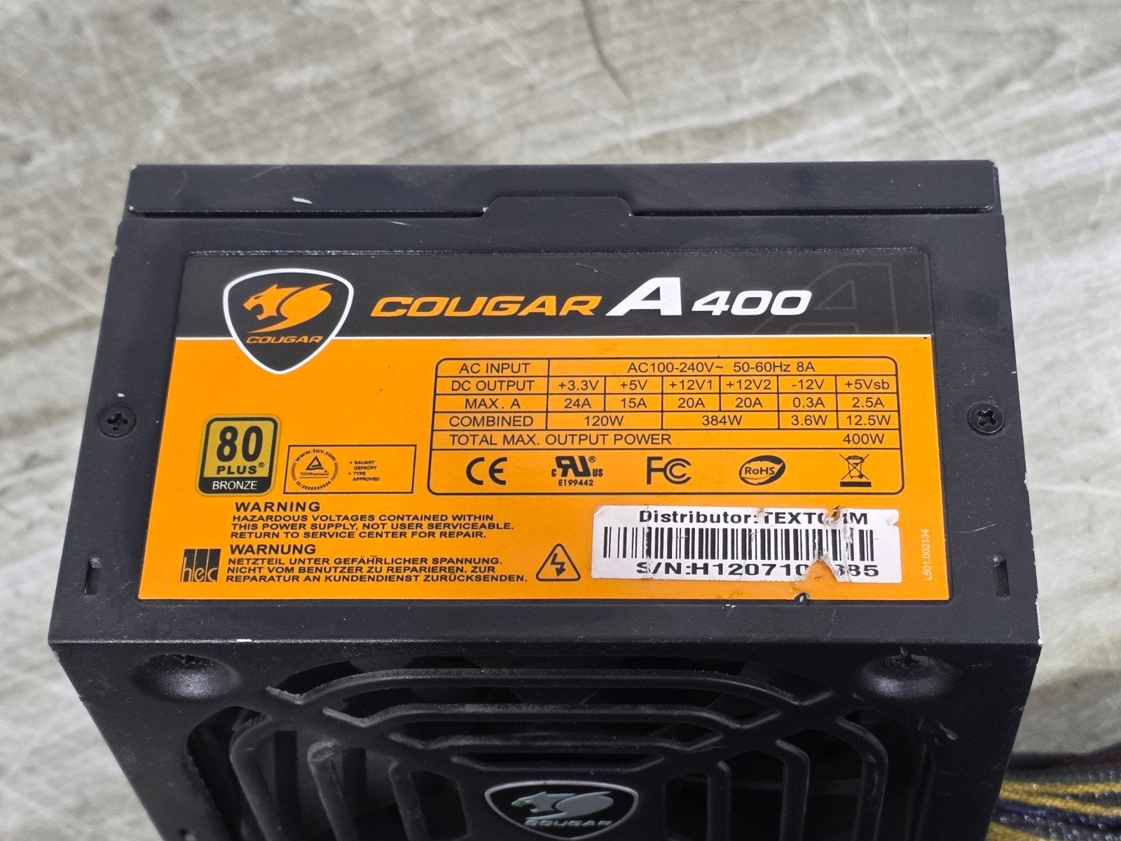 Cougar 400w max voeding psu power supply a400, Gebruikt, ., Ophalen of Verzenden, .