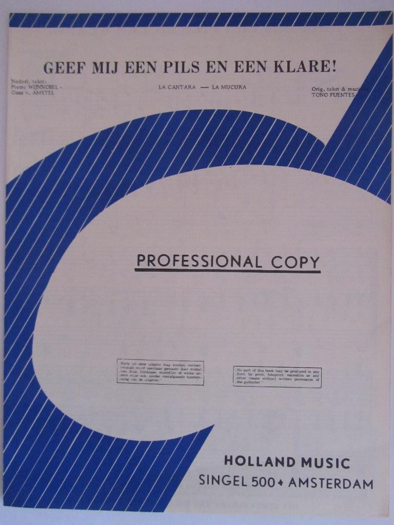 GEEF MIJ EEN PILS EN EEN KLARE **Oude Bladmuziek uit 1972**, Muziek en Instrumenten, Bladmuziek, Ophalen of Verzenden, Gebruikt