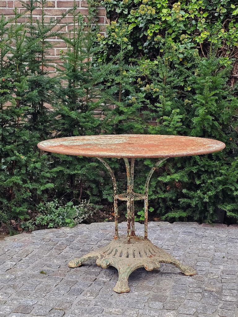 Aparte antieke Franse gietijzeren TUINTAFEL, Ophalen, Gebruikt, Rond, Overige materialen