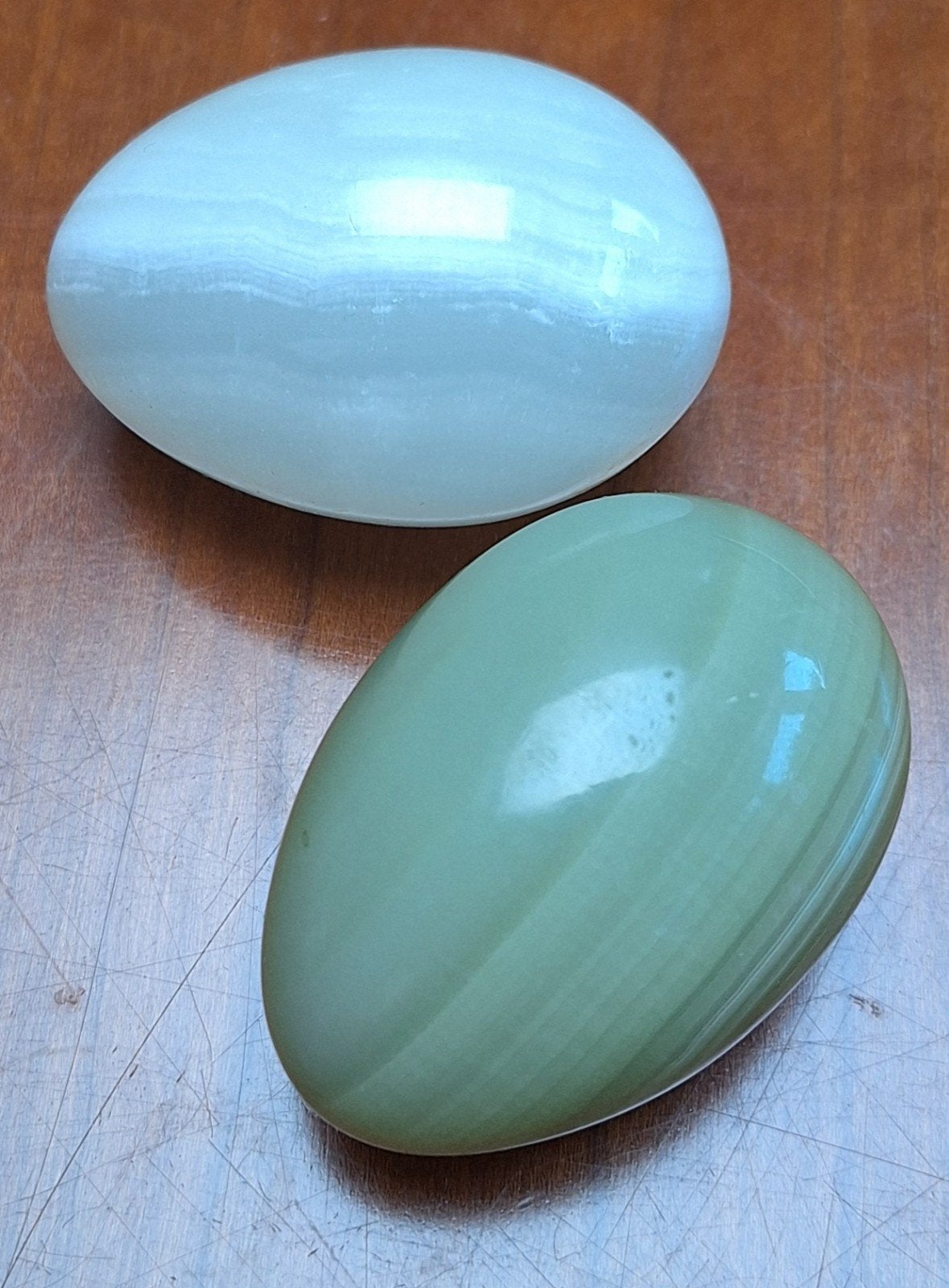 Witte agaat en groen onyx ei, Ophalen of Verzenden