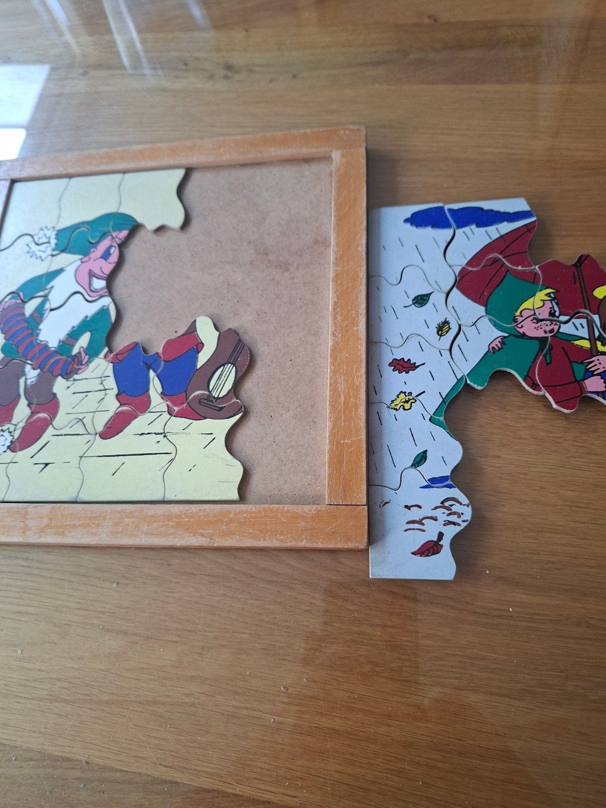 Retro Vintage Kleuterschool Puzzel 70's - 23x23 cm, Gebruikt, 10 tot 50 stukjes, Ophalen of Verzenden, Van hout
