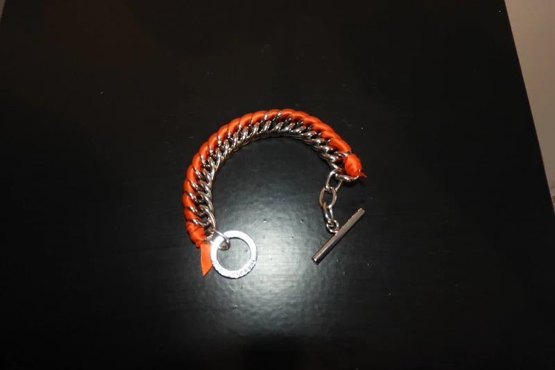 Dyrberg Kern armband zilver kleurig met oranje lintje, Verzenden, Zo goed als nieuw, Zilver, Overige materialen