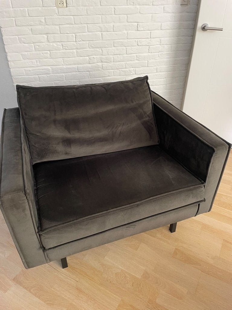 Bepurehome 1,5 zits Fauteuil Rodeo velvet donkergroen hunter, Ophalen, Gebruikt, 75 tot 100 cm, 100 tot 125 cm