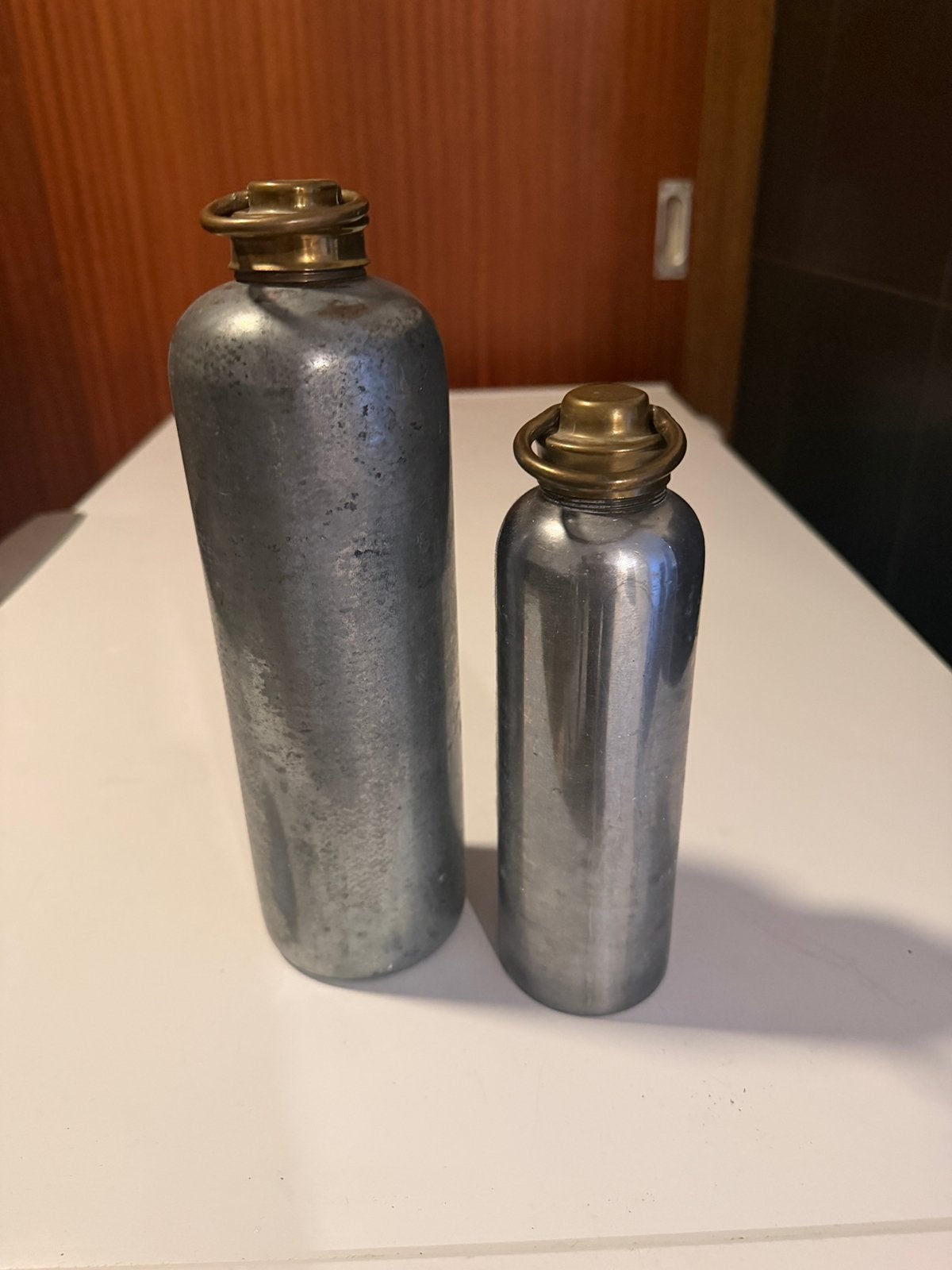 Set van 2 vintage zinken warmwaterkruiken/bedwarmers, Ophalen of Verzenden