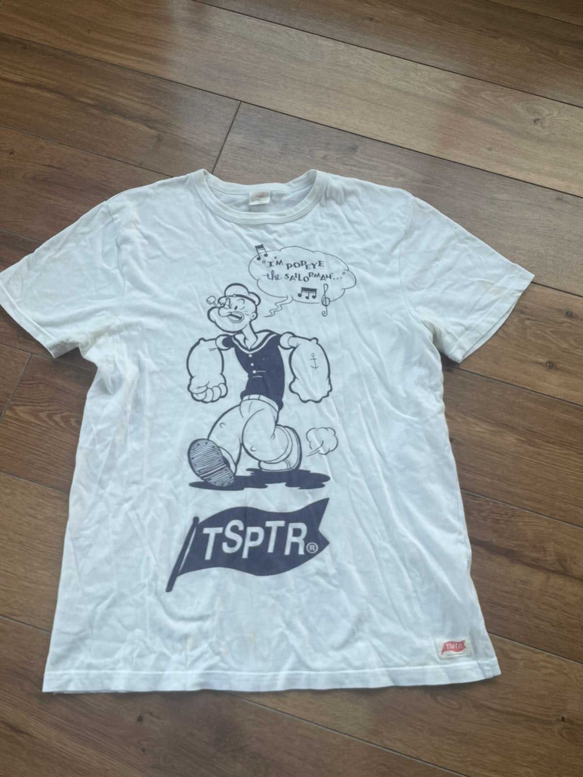 Tsptr Maat m vintage shirt tshirt wit popeye the sailor man, Ophalen of Verzenden, Zo goed als nieuw