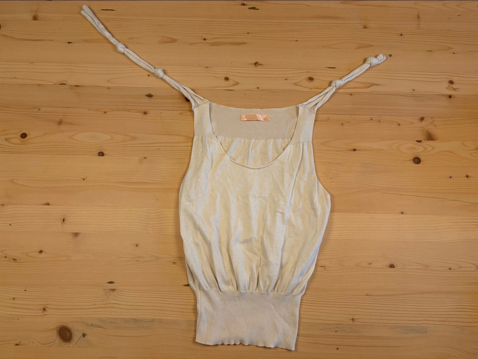 Annemie Verbeke gebreide top met strikbandjes, Beige, Ophalen of Verzenden, Zo goed als nieuw, Maat 36 (S)