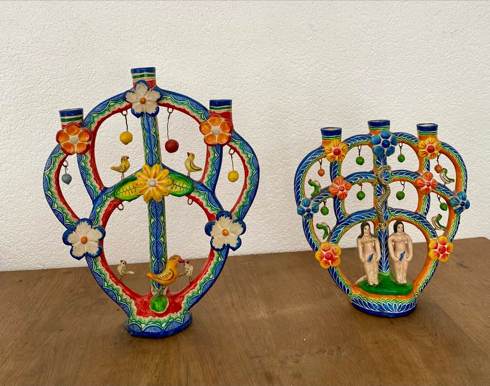 2 Mexicaanse levensbomen, kandelaars, aardewerk, Ophalen of Verzenden