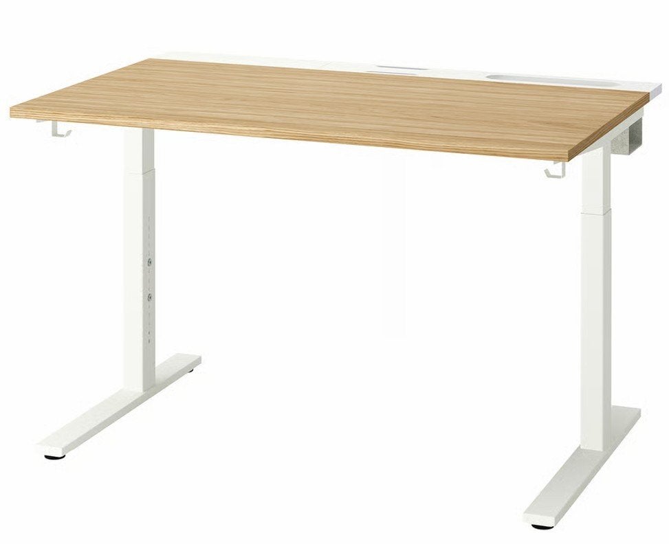 IKEA MITTZON- Eiken/Wit - 160x80 cm (incl. contactdoos), Huis en Inrichting, Bureaus, Ophalen, 160 cm, Hout, Zo goed als nieuw