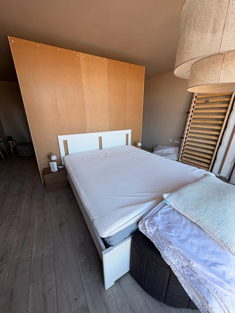 Ikea bed met lattenbodem, matras en topper, Ophalen, Wit, Tweepersoons, 140 cm