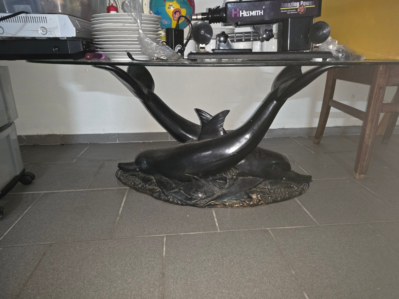 Salontafel met Dolfijnvoet en Glazen Blad, Huis en Inrichting, Tafels | Salontafels, Ophalen
