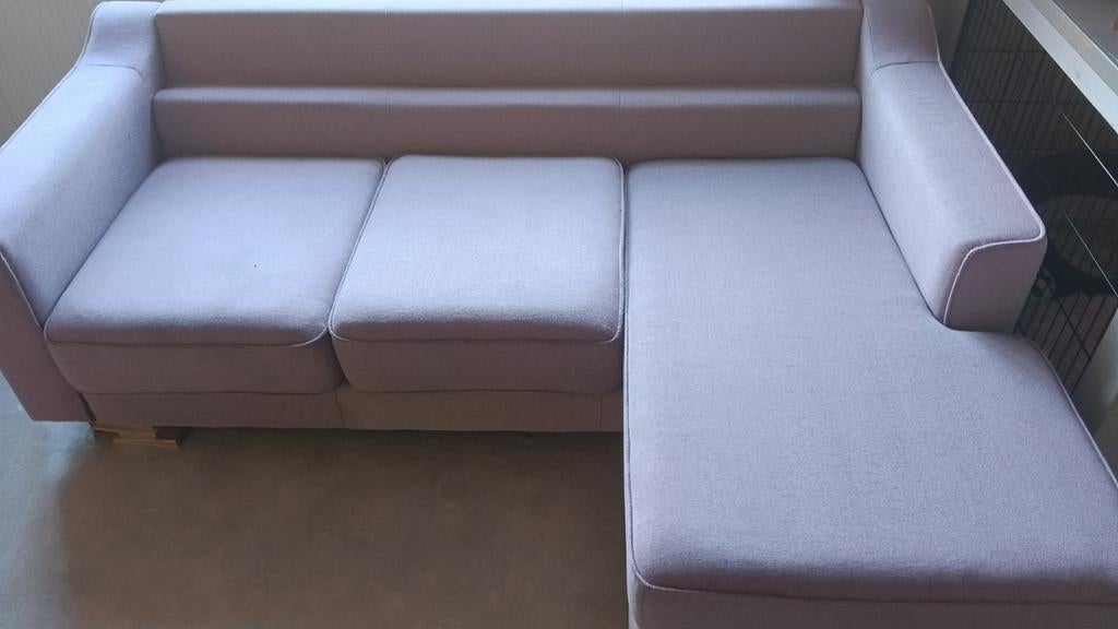Comfortabele hoekbank - roze stoffen bankstel, Ophalen, Modern, Comfortabel, Gebruikt, 150 tot 200 cm