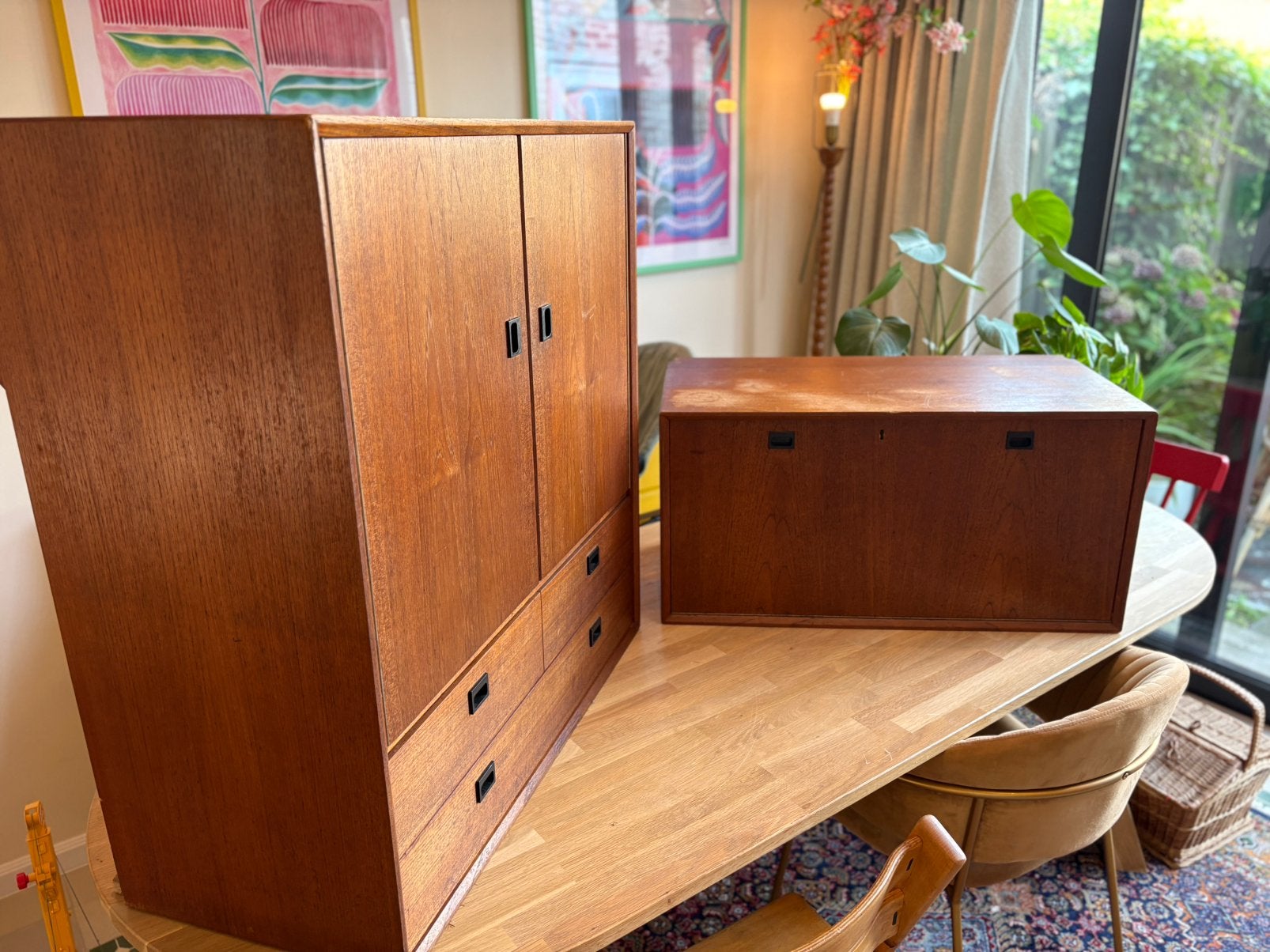 Vintage paar kasten uit de familie, Ophalen, Gebruikt, Eikenhout, Met deur(en)