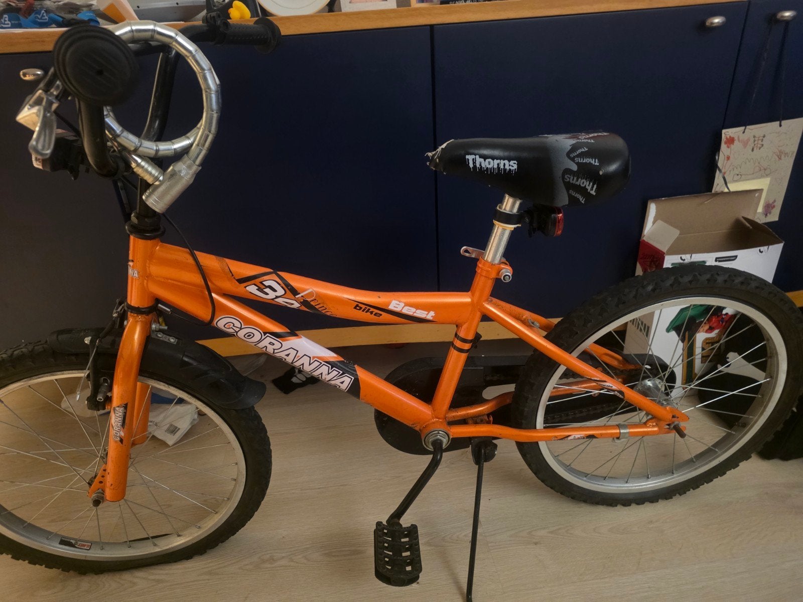 Oranje kinderfiets Coranna Prince 34 - banden te vervangen, Ophalen, Gebruikt, Schijfrem, 16 tot 20 inch