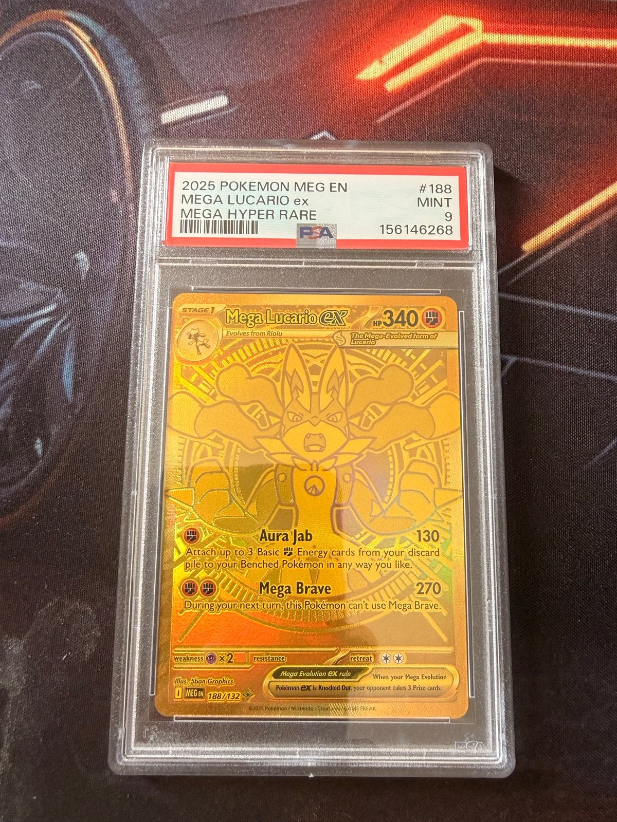 Mega Lucario EX 188/132 PSA 9 MINT Pokémon kaart, Ophalen of Verzenden, Zo goed als nieuw, Losse kaart