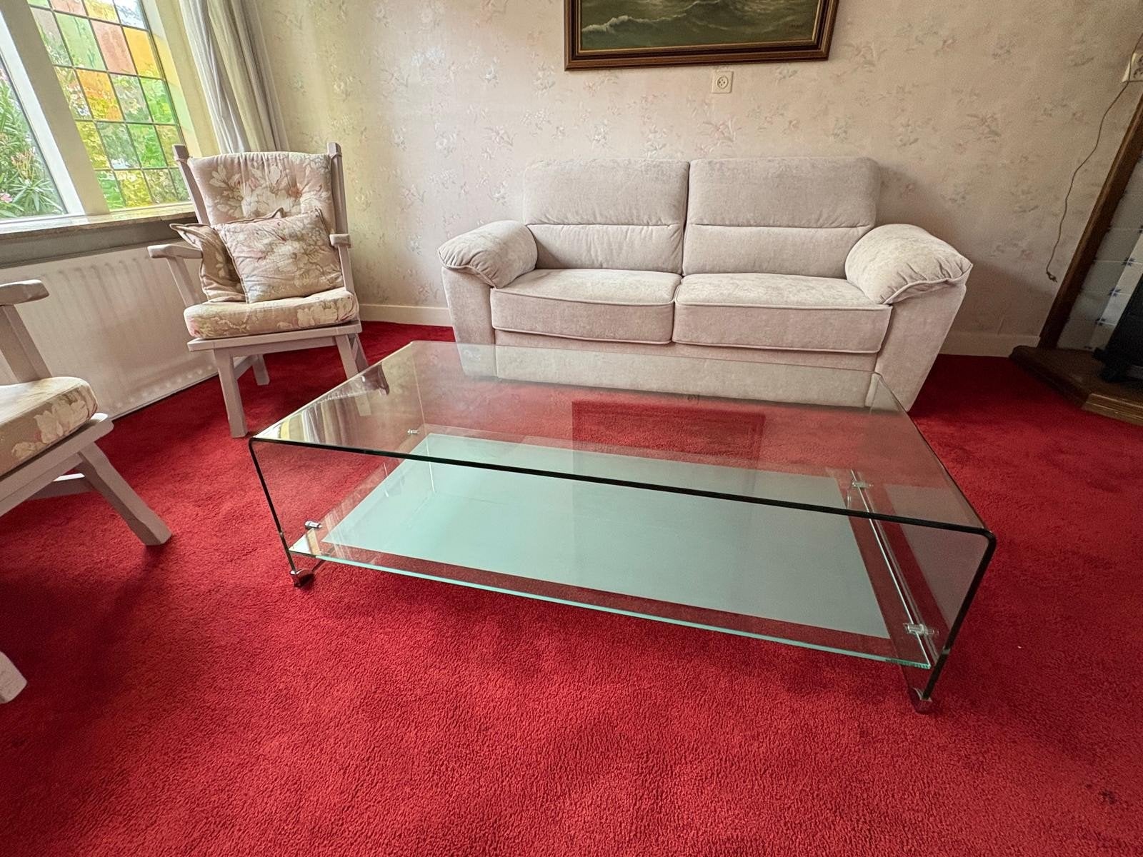 Glazen salontafel met extra glasplaat, Huis en Inrichting, Tafels | Salontafels, Ophalen, Gebruikt, 100 tot 150 cm, 50 tot 100 cm