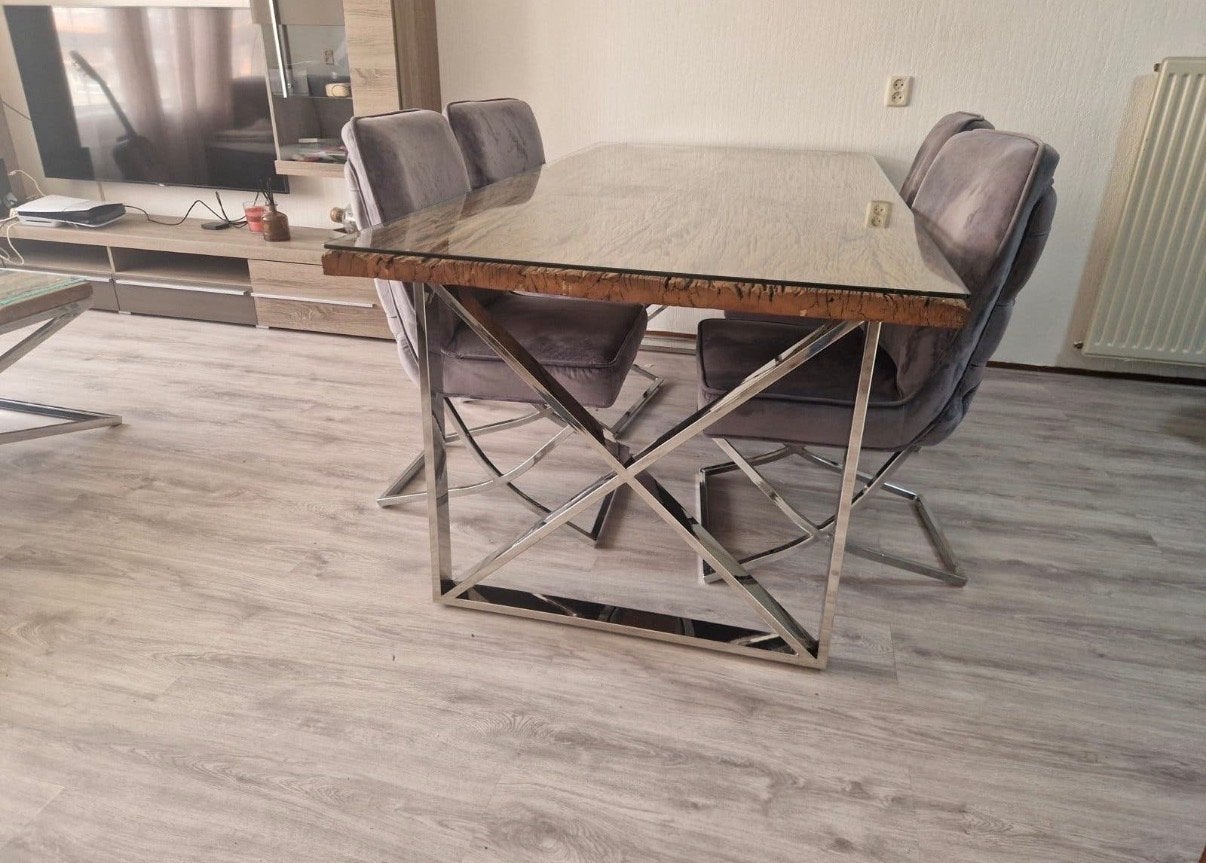 Eettafel met 4 stoelen - 200x100 cm, Ophalen, Gebruikt, 100 tot 150 cm, 150 tot 200 cm
