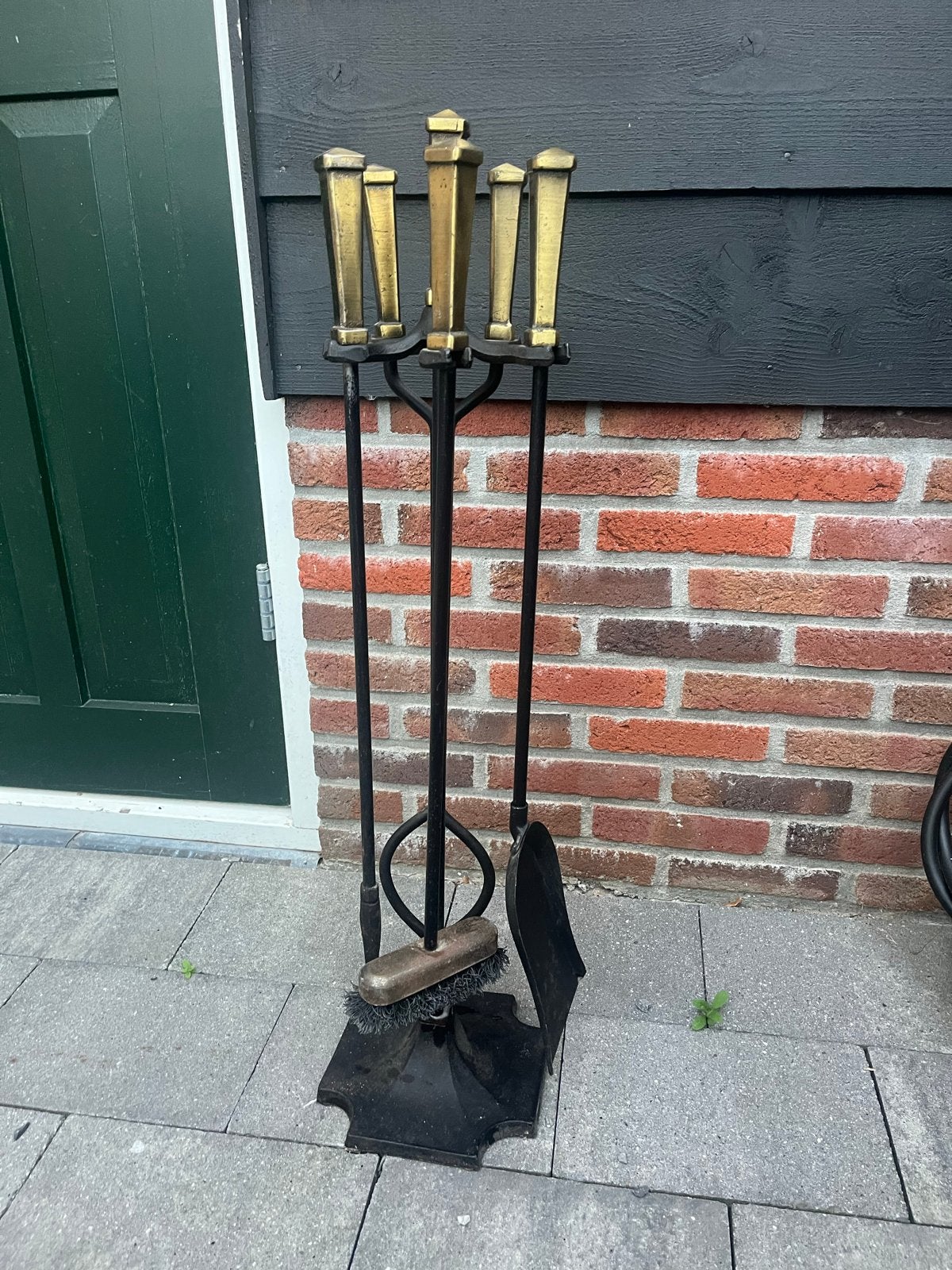 Haardset 5-delig met messing handvatten, Ophalen of Verzenden, Gebruikt, Overige soorten