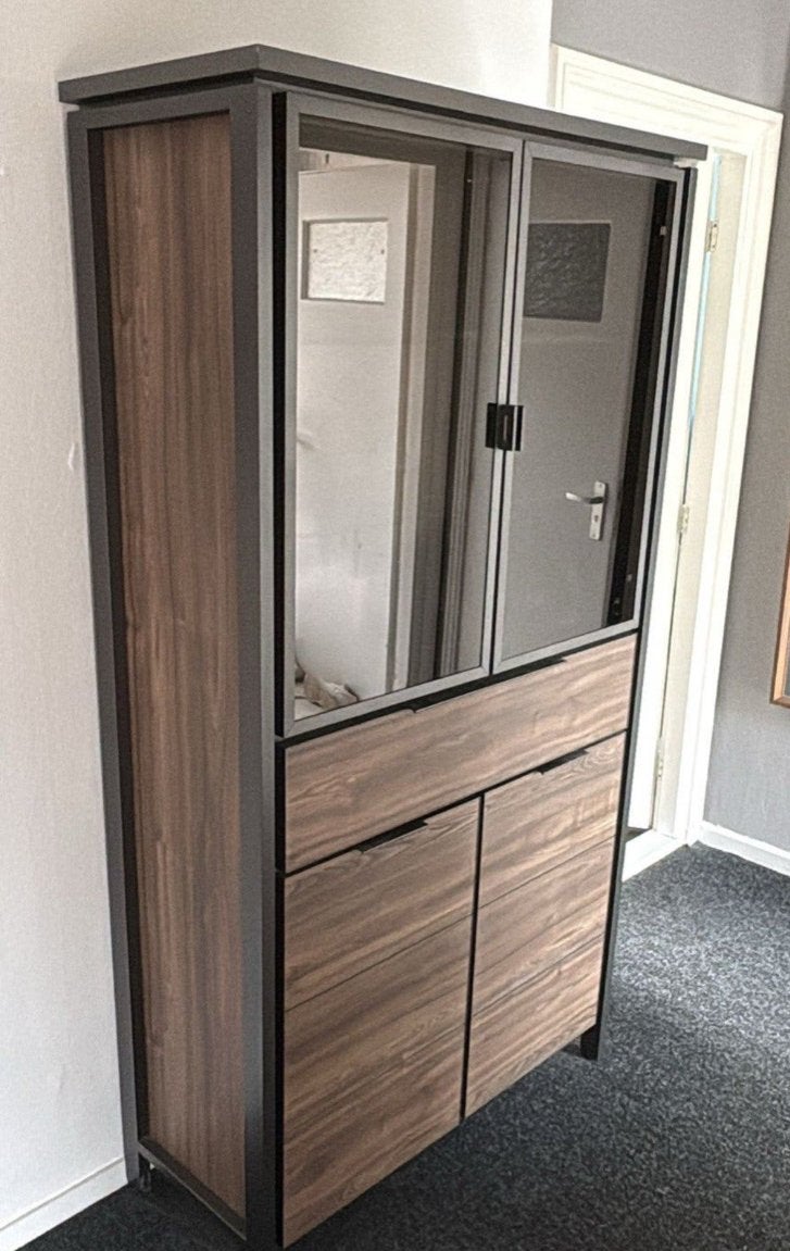 Moderne vitrinekast met bijpassend tv meubel, Ophalen, 50 tot 100 cm, Zo goed als nieuw, 150 tot 200 cm