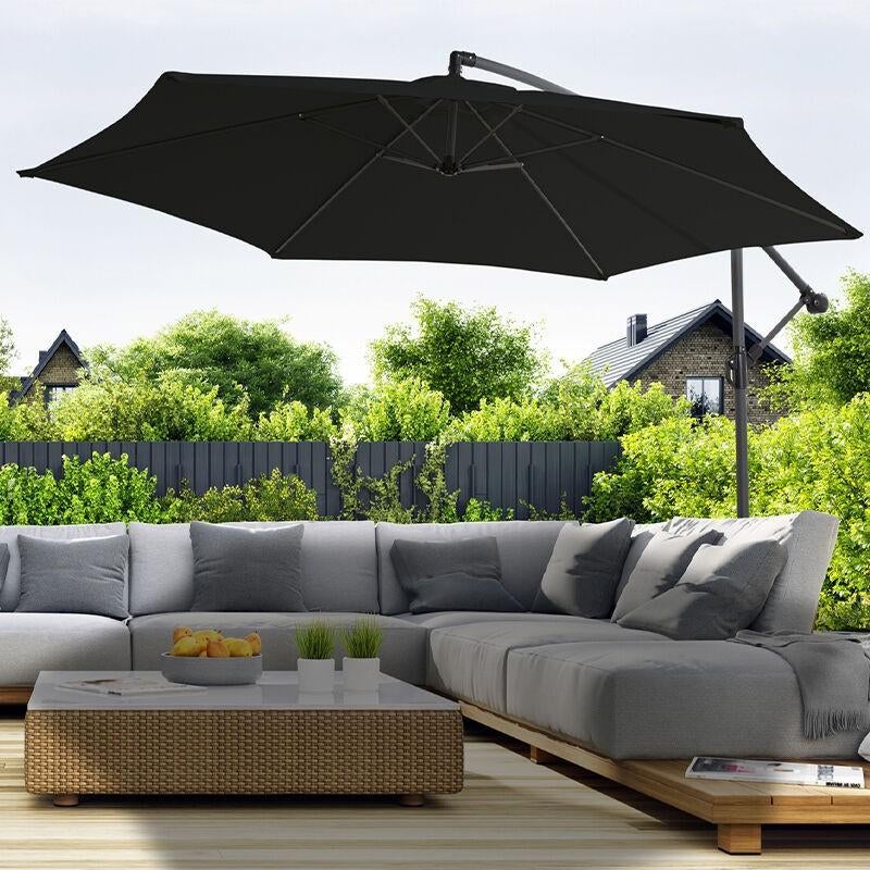 909 Outdoor Hangende Parasol met Hoes-Zwart 400 meter, Tuin en Terras, Parasols, Nieuw, Ophalen of Verzenden