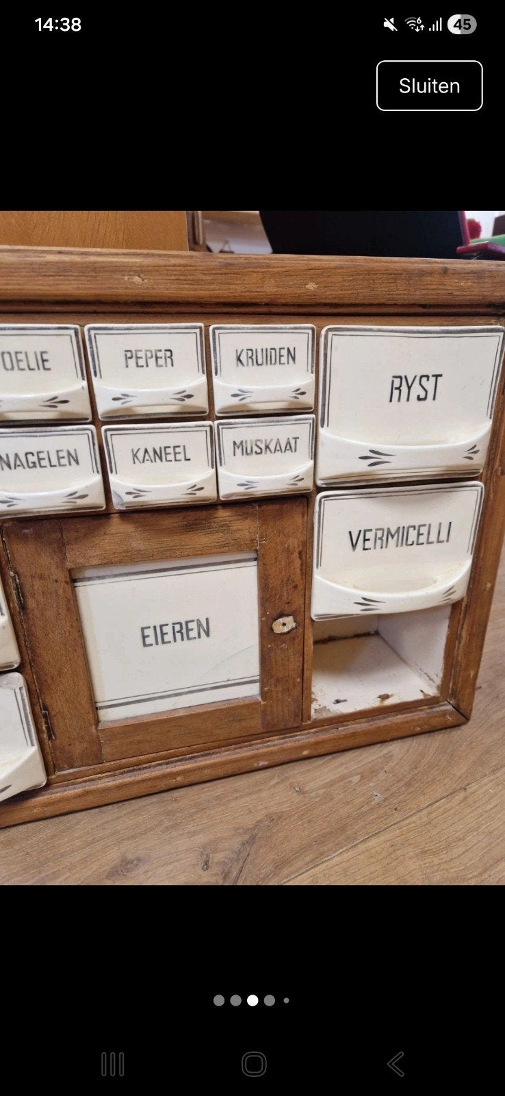 Antiek kruidenrek met porseleinen lades, Ophalen of Verzenden