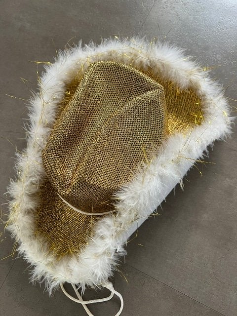 Super mooie gouden cowboy hoed 1x gedragen., Kleding | Dames, Carnavalskleding en Feestkleding, Maat 38/40 (M), Carnaval, Ophalen of Verzenden