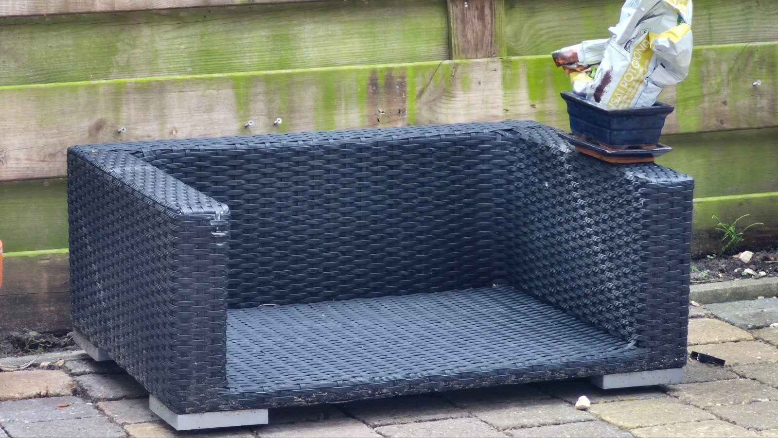 Zwarte Wicker Loungeset Bank - Gebruikt, Tuin en Terras, Gebruikt, Loungeset, Wicker, Bank