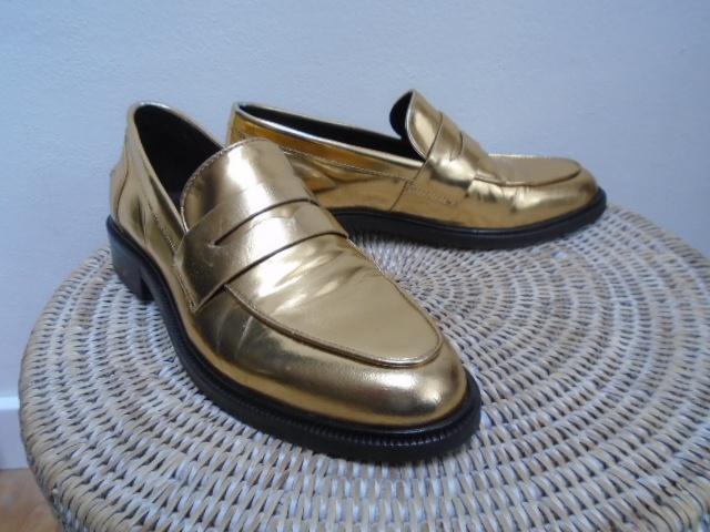 Manfield gouden lak leren loafers, instappers, mocassins, 37, Kleding | Dames, Overige kleuren, Instappers, Ophalen of Verzenden