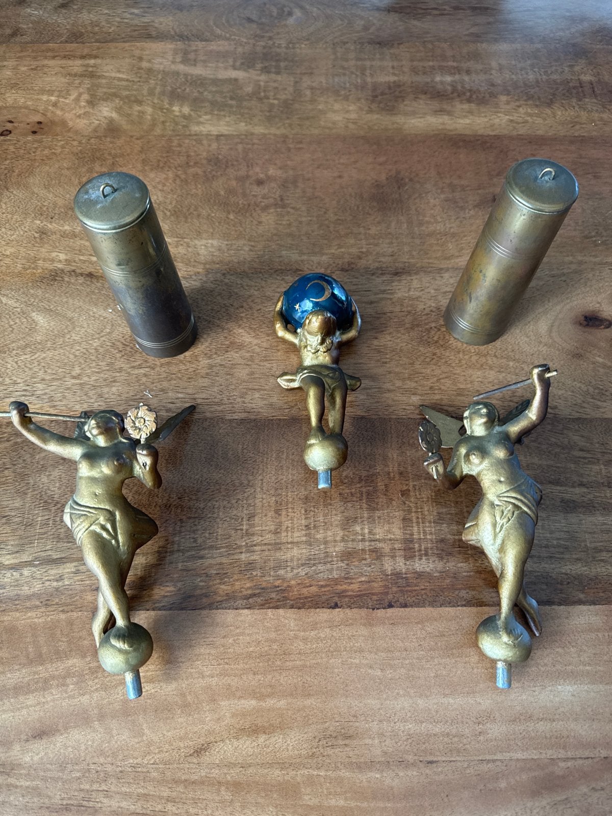 Antieke bronzen engelen en bollen - set van 5, Antiek en Kunst, Antiek | Overige Antiek, Ophalen of Verzenden