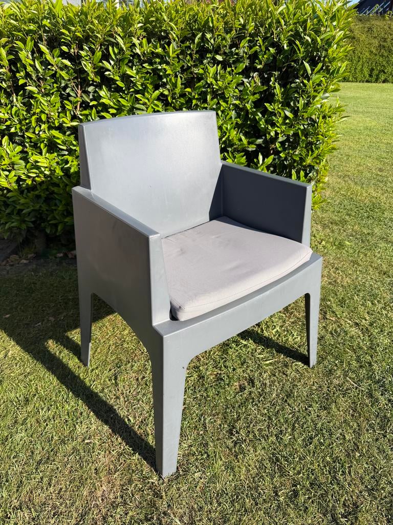 Set van 6 tuinstoelen (Box) met kussens, Tuin en Terras, Tuinstoelen, Ophalen, Gebruikt, Kunststof